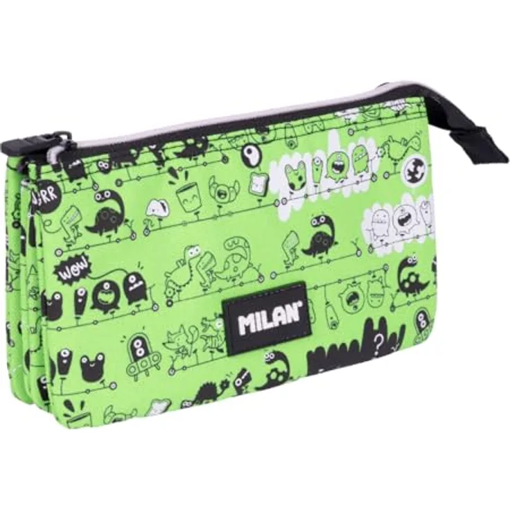 MILAN® Federmäppchen Sonderserie Tandem 2, 5 Fächer mit schwarzem und weißem Druck auf grünem Hintergrund, 22 x 12 x 4 cm