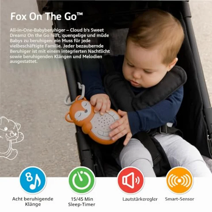 Cloud b Sweet Dreamz Fox, Maschine mit weißem Rauschen & Nachtlicht für Kinder, 4 beruhigende Geräusche & 4 Schlaflieder, smarter Sensor – Bild 2