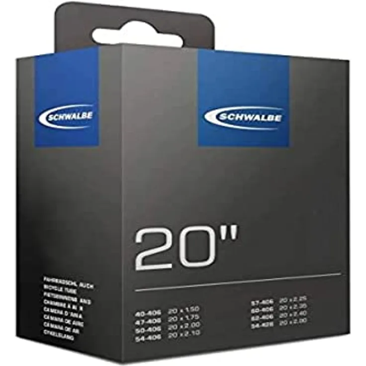 Schwalbe Luftschlauch DV7, schwarz, für Kinderfahrräder, 20 Zoll, 20 x 1.50-2.40" 40/62-406 DV40 mm