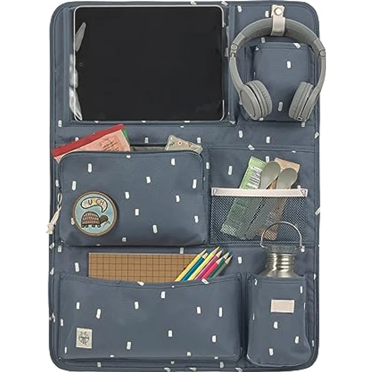 LÄSSIG Autoorganizer Autorücksitzorganizer Rücksitztasche für Auto zum Hängen zusammenklappbar 60 cm/Car Wrap-to-Go Happy Prints Dunkelblau – Bild 2