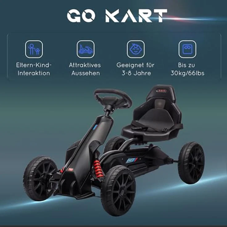 HOMCOM Go-Kart Kinderfahrzeug mit verstellbarem Sitz, Tretfahrzeug, Tretauto mit Handbremse, Kinderspielzeug - Schwarz – Bild 7