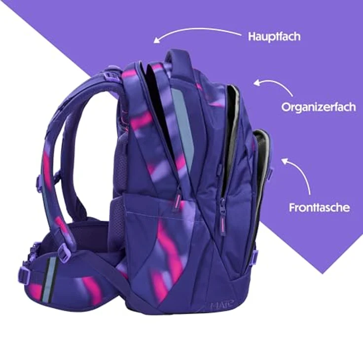 Coocazoo Mate Schulrucksack „Aurora Glow”, ergonomischer & anpassbarer Tornister, höhen- & größenverstellbar, lila, mit Brustgurt & Hüftgurt, für die 3. Klasse – Bild 3