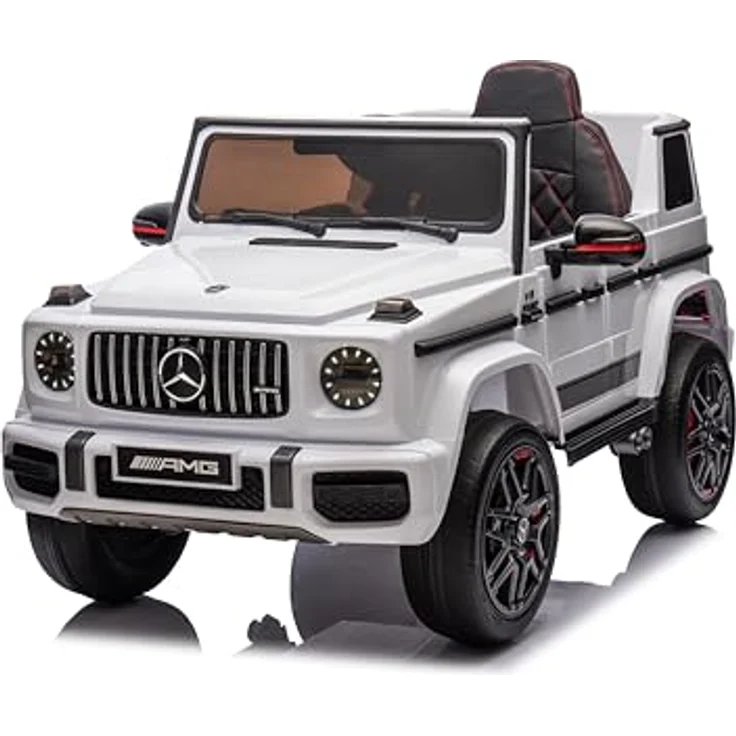 FINOOS Mercedes G63 AMG XL Elektroauto für Kinder, 24V, 4x4 elektrisches Kinder Elektroauto mit Fernbedienung, Ledersitz, Gummi-Reifen (Eva), 2 + 1 Geschwindigkeitsstufen, Hupe, LED, Musik (Weiß) – Bild 1