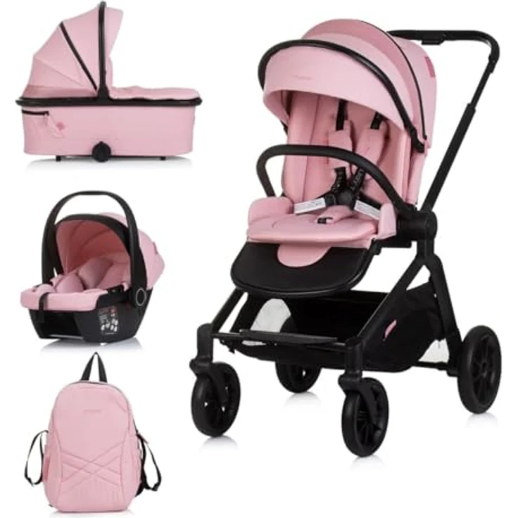 Chipolino Kombikinderwagen Magnum 3 in 1, Babywanne, Sportsitz und i-Size Babyschale, Farbe: rosa – Bild 1