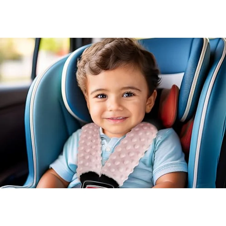 Gurtpolster Schulterpolster für Auto 17x22cm Baby 100% Baumwolle Minky Medi Partners doppelseitig Autogurt Gurtschutz Sportwagen scheuerstellen (Blument mit hellrosa Minky) – Bild 7