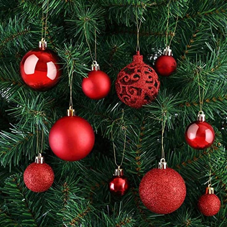 DEUBA® Weihnachtskugeln 100tlg Ø 3-6cm Kunststoff matt glänzend Christbaumkugeln Christbaumschmuck Anhänger Weihnachtsbaumkugeln Weihnachtsdeko Rot – Bild 4