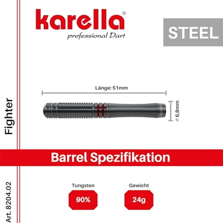 Karella Steeldart "Fighter", schwarz, 24 g, aus 90% Tungsten mit zwei Griffzonen und Karella XT Shafts – Bild 7