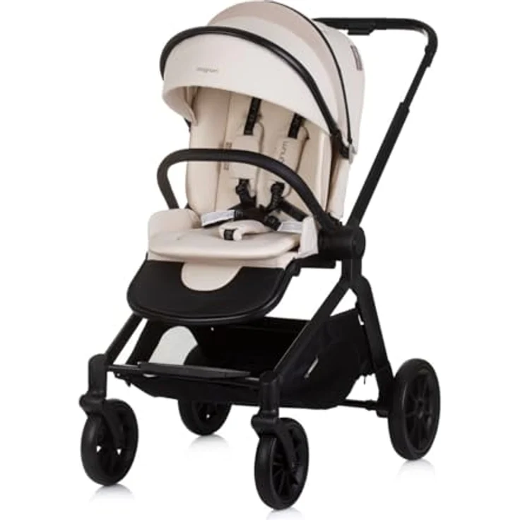 Chipolino Kombikinderwagen Magnum 3 in 1, mit Babywanne, Sportsitz und i-Size Babyschale, Farbe: creme, kompakt faltbar, PU-Räder, 5-Punkt-Gurt, rückwärtsgerichtete Sitzeinheit – Bild 2