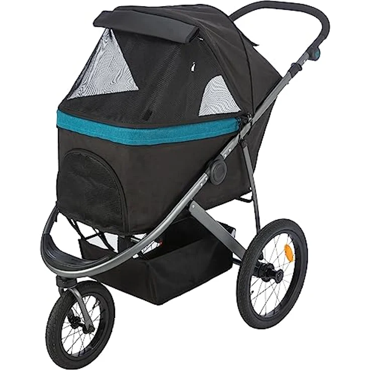 TRIXIE Buggy 60 × 112 × 120 cm, Fahrradanhänger mit luftgefüllten Reifen, schwarz/petrol, für Hunde und Katzen – Bild 1