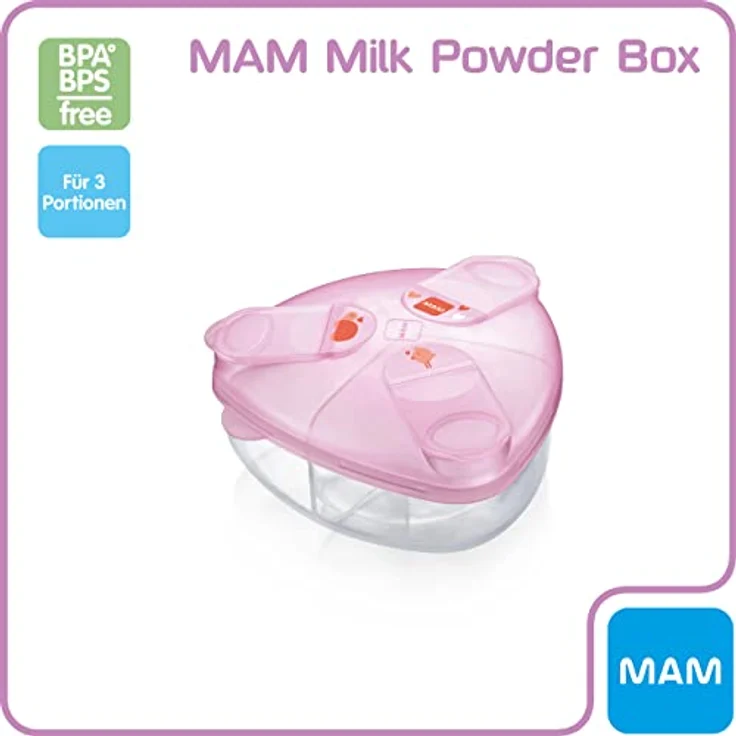 MAM Milchpulverspender, Milchpulver Box zum einfachen Befüllen von Babyflaschen, Milchpulverportionierer fasst bis zu 3 Portionen, 0+ Monate, Schildkröte/Vogel – Bild 3