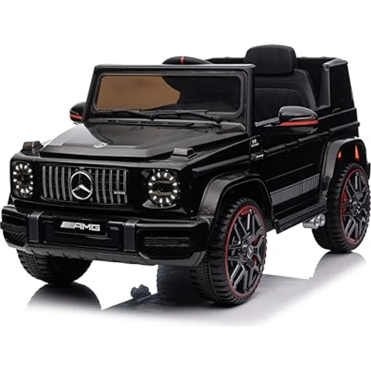 FINOOS Mercedes G63 AMG Elektroauto für Kinder, 12 V, mit Fernbedienung, 2 + 1 Geschwindigkeitsstufen, Hupe, LED, Musik und USB-Anschluss, Schwarz – Bild 3