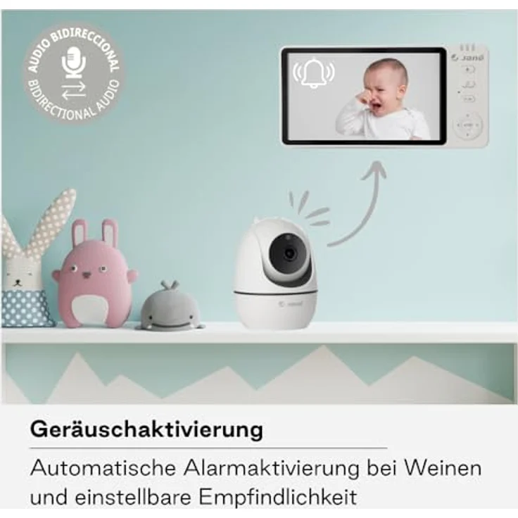 Jané Eye Pro Baby-Monitor, Babyphone mit rotierender Kamera, 5 Zoll Farbdisplay, motorisierte Neigungsverstellung, weiß – Bild 5