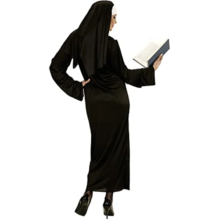W WIDMANN MILANO Party Fashion Kostüm Nonne, schwarze Tunika mit Kopfbedeckung, Größe XL, ideal für Karneval und Mottopartys – Bild 4