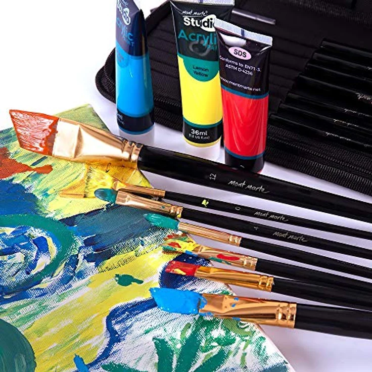 Mont Marte Pinsel Set 15 Stück, Premium Pinsel in edler Pinseltasche für Wasserfarben, Acrylfarben und Ölfarben, ideal für Anfänger und Profis – Bild 5