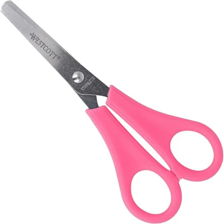 WESTCOTT Papierscheren Kids, Bastelschere 13 cm, mit farbigen Kunststoffgriffen und rostfreier Edelstahlklinge, für Rechtshänder – Bild 2