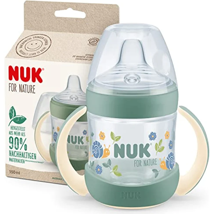 NUK for Nature Trinklernflasche | aus nachhaltigem Material | extra breite und weiche Lippenauflage | mit Temperature Control | auslaufsicher | ab 6 Monaten | 150ml | BPA frei | grün – Bild 2