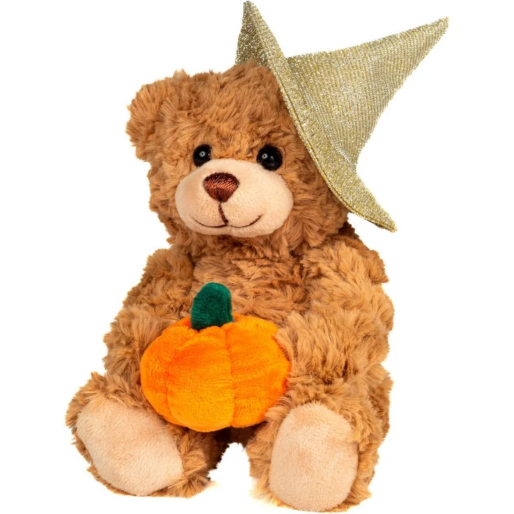 Teddy Hermann® Kuscheltier Halloween Teddy mit Kürbis, 20 cm, hellbraun mit glitzerndem Hexenhut