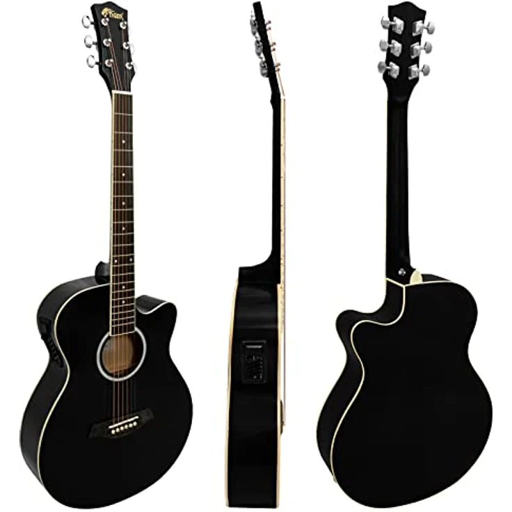 TIGER ACG4-BK Full-Size Elektro-Akustische Gitarre, Paket für Anfänger, mit eingebautem Tuner und EQ - Schwarz – Bild 2