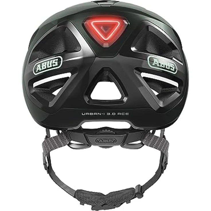 ABUS Stadthelm Urban-I 3.0 ACE - Fahrradhelm mit LED-Rücklicht, verlängertem Schirm und Magnetverschluss - Grün, Größe L – Bild 3