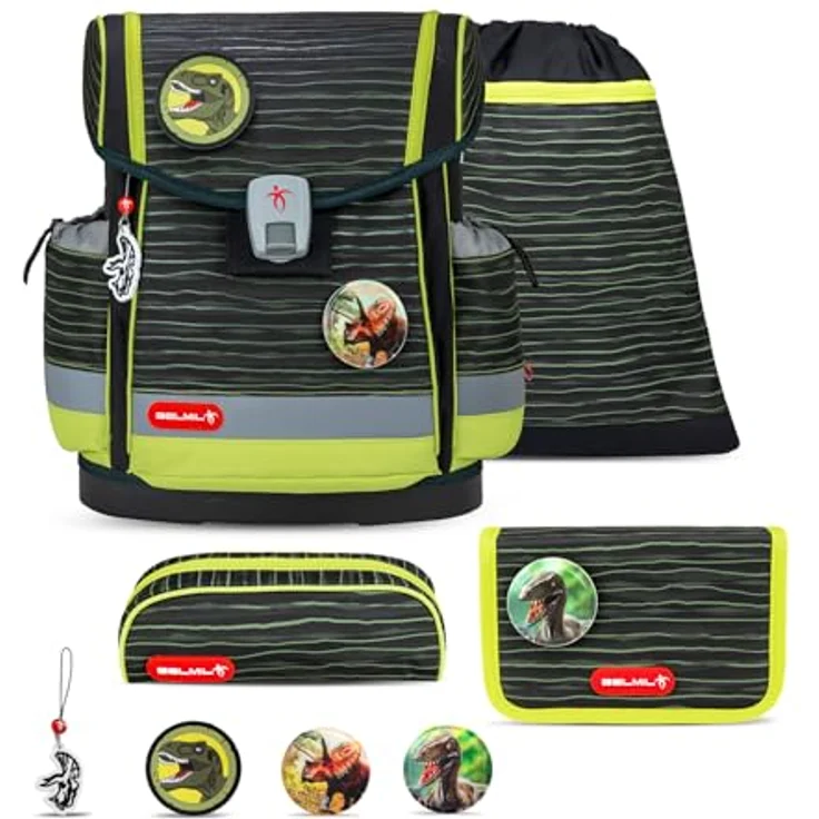 Belmil Schulranzen Classy Plus 2025, 4tlg. Set für Mädchen, Prehistoric Times, pflegeleicht, mit Brustgurt, 19 l Volumen, gepolstert und atmungsaktiv – Bild 1