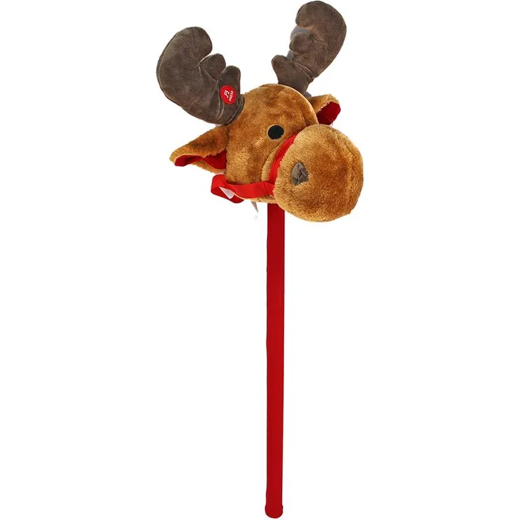 BEMIRO Steckenpferd Kinder mit Elch Kopf - ca. 75 cm, Musikfunktion und sichere Schlaufe, plüschiger Kopf (Elch)