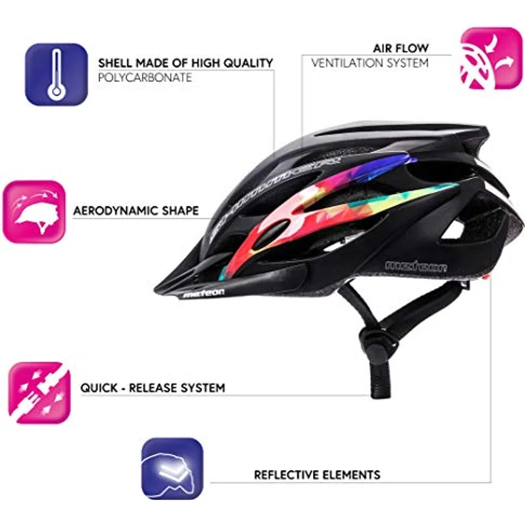 meteor® Fahrradhelm Herren Damen Kinder-Helm MTB rollerhelm mädchen Kinder-fahrradhelm Downhill radhelm Mountainbike Inliner Skater-Helm BMX Scooter Jungen Bike Helmet (M (55-58cm), Shimmer Schwarz) - Belüftungssystem, Fly Net System, Antibakterielles Innenleben, FIT SIZE System, Abnehmbare Polsterung, QUICK-RELEASE System – Bild 2