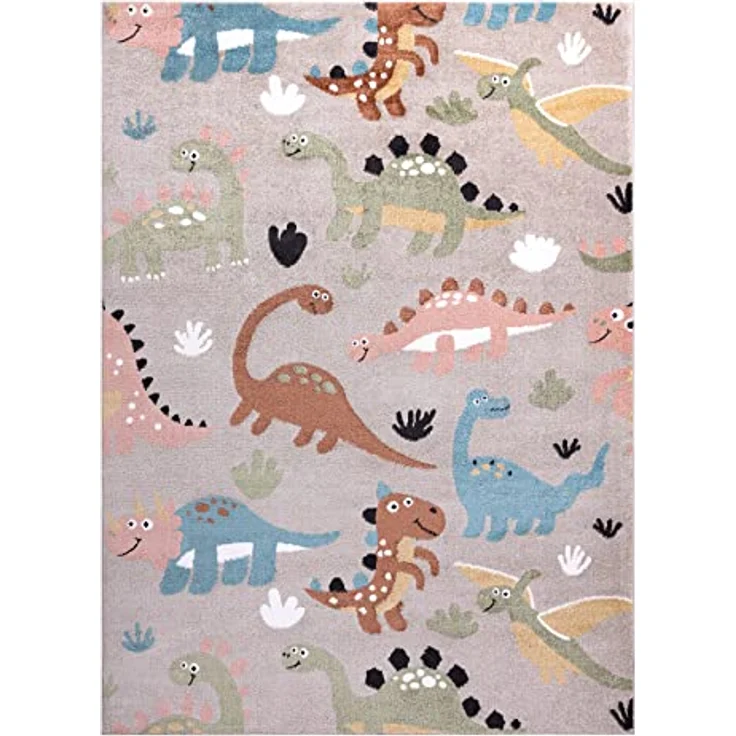rugsx Fun Dino Kinderteppich, Dinosaurier-Muster, beige, 160x220 cm, pflegeleicht und für Fußbodenheizung geeignet – Bild 3