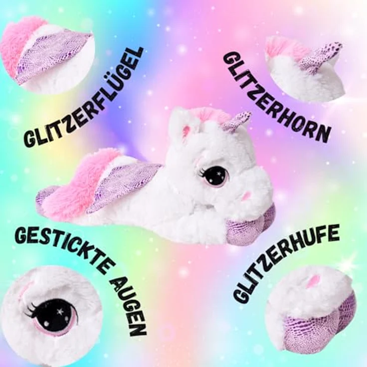 TE-Trend Einhorn Kuscheltier Plüschtier 45cm Weiß mit Lila Glitzerhorn für magische Spielzeit und fantasievolle Abenteuer - Preisvergleich – Bild 4