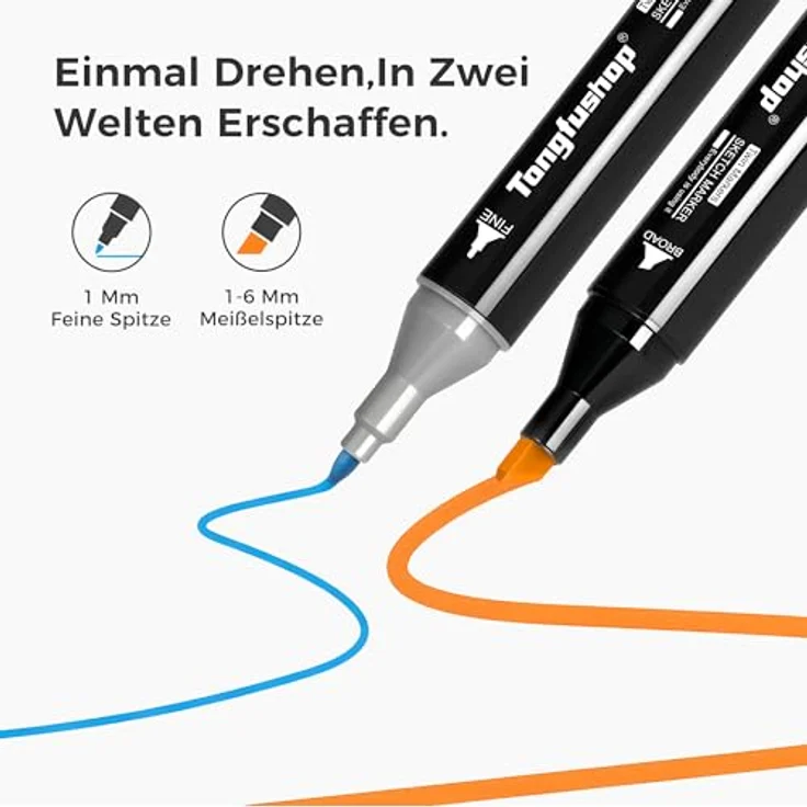 Tongfushop 80 Farben Alkohol Marker Set, Dual-Tip Filzstifte mit Chisel & Feinspitze, schnelltrocknend und permanent für Zeichnen, Design, Manga und Rendering – Bild 2
