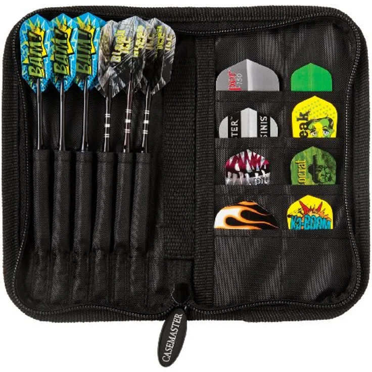 Casemaster Deluxe Nylon Darttasche für Steel und Soft Tip Darts, hält 6 Darts und verfügt über 8 Taschen für Zubehör wie Flights, Schäfte und Spitzen