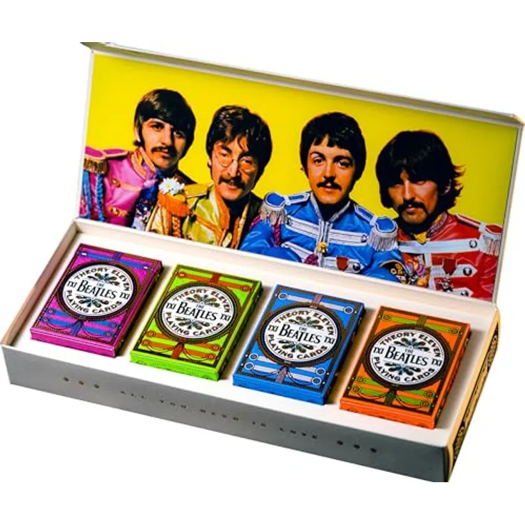 theory11 Beatles Spielkartenbox-Set, Sgt. Pepper's Lonely Hearts Club Band, mehrstufige Prägung und folierte Farbakzente