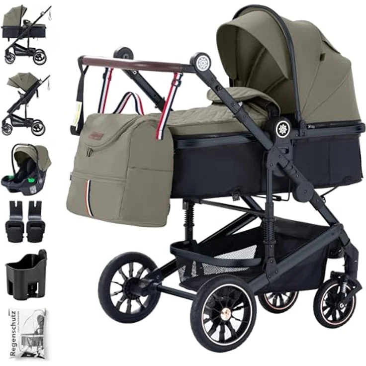 Daliya® NEOMOVE 3in1 Kinderwagen, Buggy & i-Size Babyschale | Alu-Rahmen | Reisekinderwagen & Sportwagen | Großer Einkaufskorb | Stadt & Gelände (Schwarz-Braun) – Bild 1