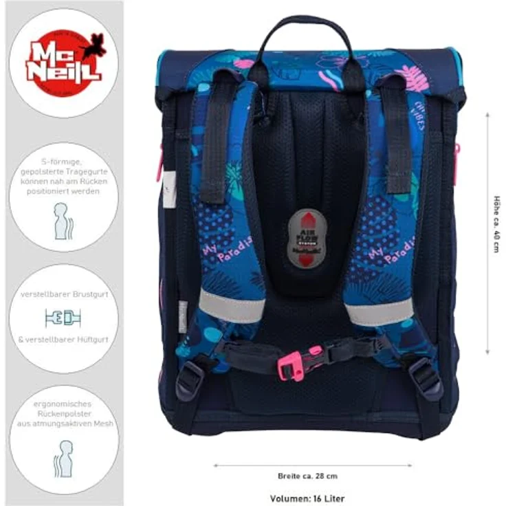 Familando McNeill Mädchen Schulranzen 1. Klasse Disney Lilo & Stitch ergonomischer Tornister 6-teilig (blau violett rosa gemustert) – Bild 3