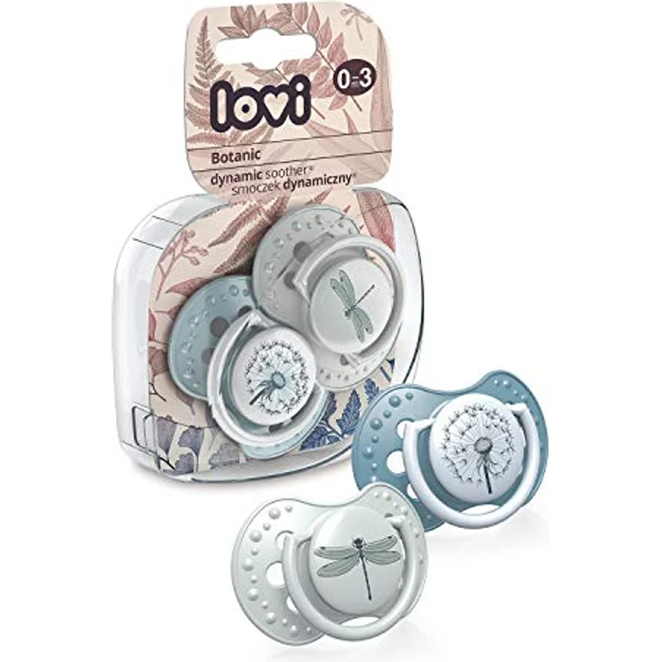 LOVI Schnuller 0-3 Monate, Silikon, BPA-frei, Hygieneschutzhülle, Botanic Kollektion, 2 Stück, Blau – Bild 2