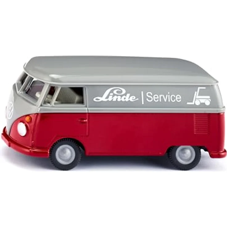 Siku VW T1 Transporter 1:50 Spielzeug-Auto, Metall/Kunststoff, Rot/Grau, Türen zum Öffnen, Anhängerkupplung – Bild 1