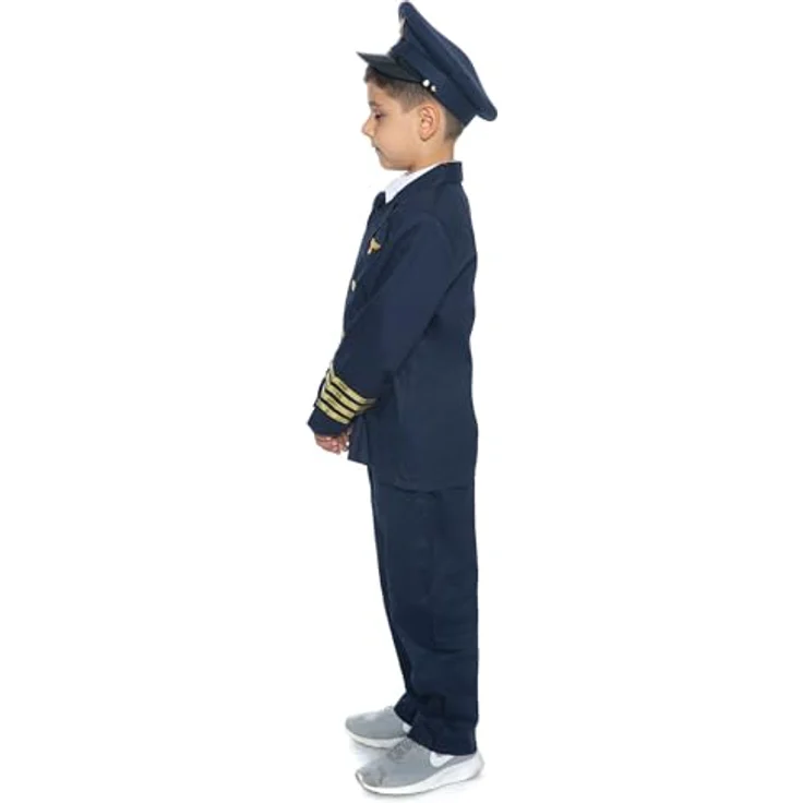 Maskworld Realistisches Piloten Kinder-Kostüm - Verkleidung Uniform Anzug für kleine Flugzeugführer - Karneval Fasching & Halloween - Größe 168, Blazer mit Hemdeinsatz, Hose, Krawatte und Mütze – Bild 3