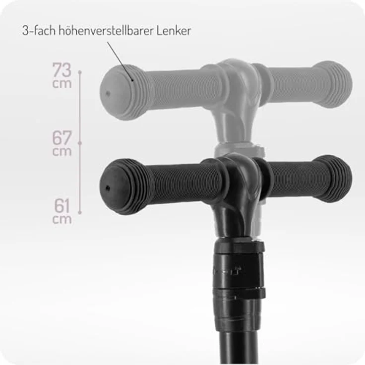 MoMi 3-Rad-Kinderroller SAN 2-in-1, höhenverstellbare Lenkstange 60/66/72 cm, klappbar, LED-Räder mit ABEC-7 Kugellagern, Trittbremse, 2,7 kg, für Kinder ab 3 Jahren – Bild 3