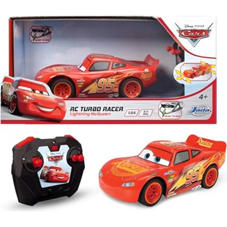 Dickie Toys RC Cars 3 Lightning McQueen Turbo Racer, 2,4GHz Ferngesteuertes Spielzeugauto mit Turbofunktion und USB-Ladefunktion, 1:24 Maßstab, 17 cm Länge