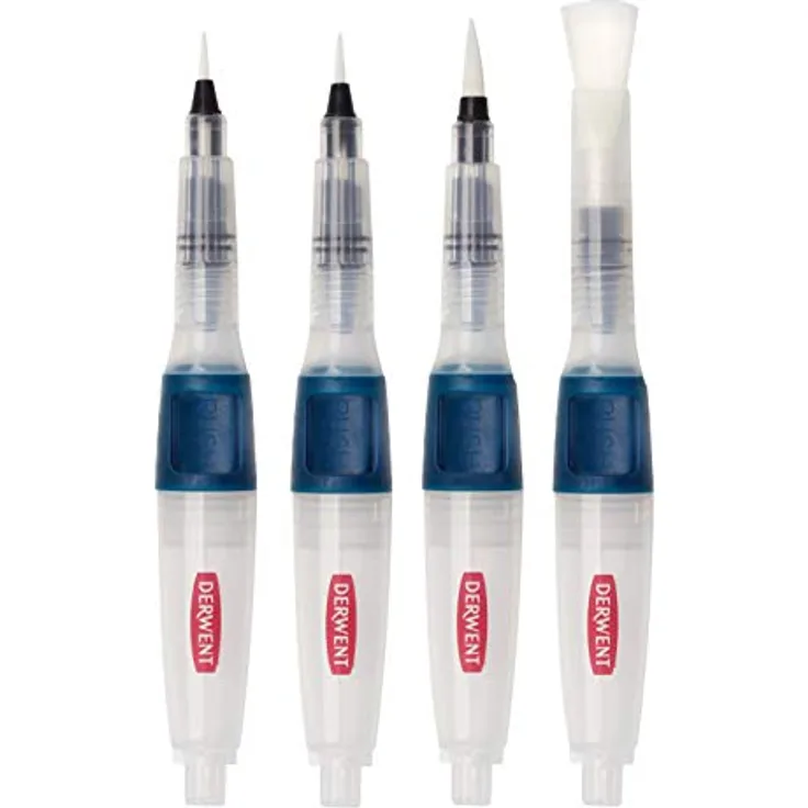 Derwent Push Button Waterbrush Assorted Set, Pinsel in verschiedenen Farben, ein Size