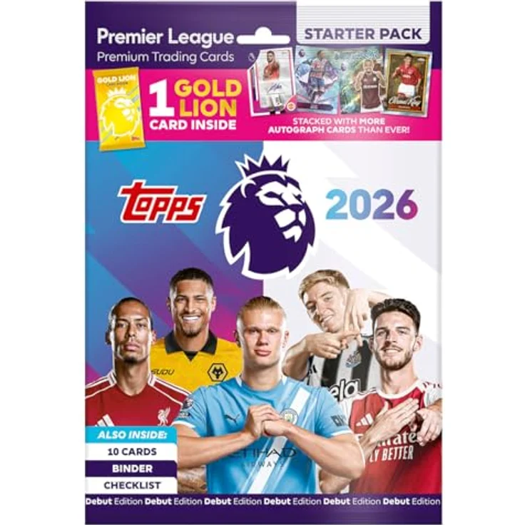 Topps Premier League 2025/26 Starter Pack, Enthält 10 Sammelkarten, Binder, Checkliste + 1 goldene Löwenkarte – Bild 1