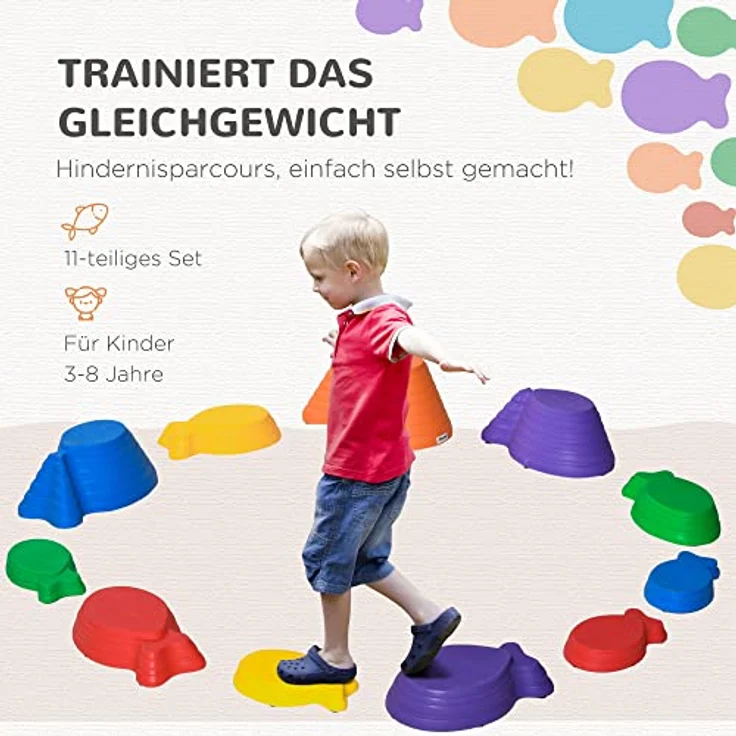 Outsunny Stapelspielzeug Balance-Steine 11-tlg, belastbar bis 100 kg, Rutschfest, Mehrfarbig – Bild 4