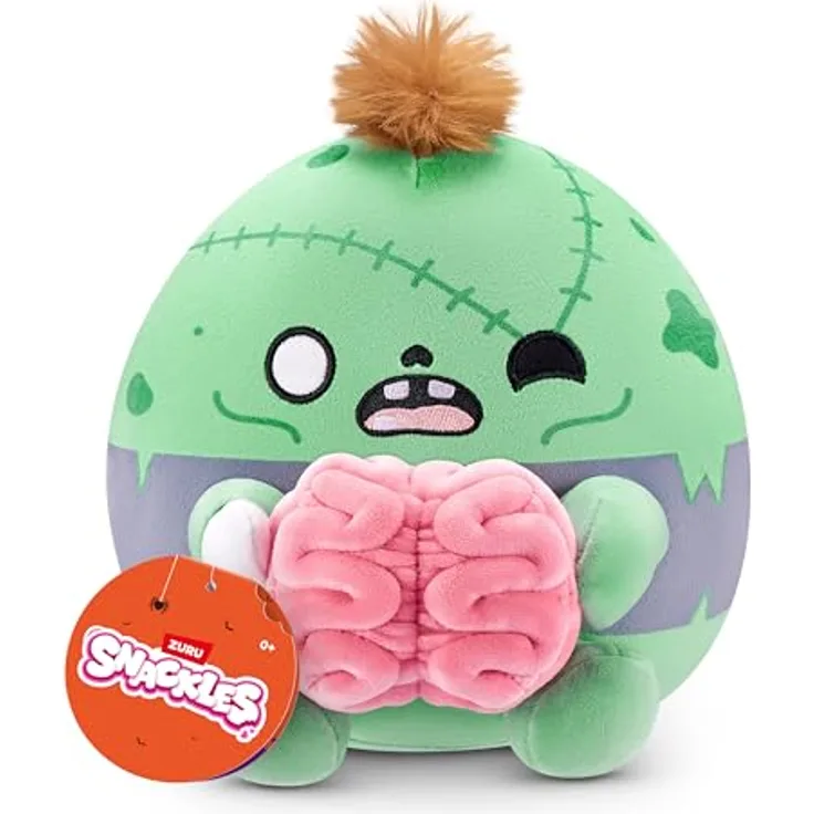 Snackles Halloween Serie 1, 20 cm großes Plüschspielzeug (Zack) von ZURU, Zombie mit Gehirn und Snack-Accessoire