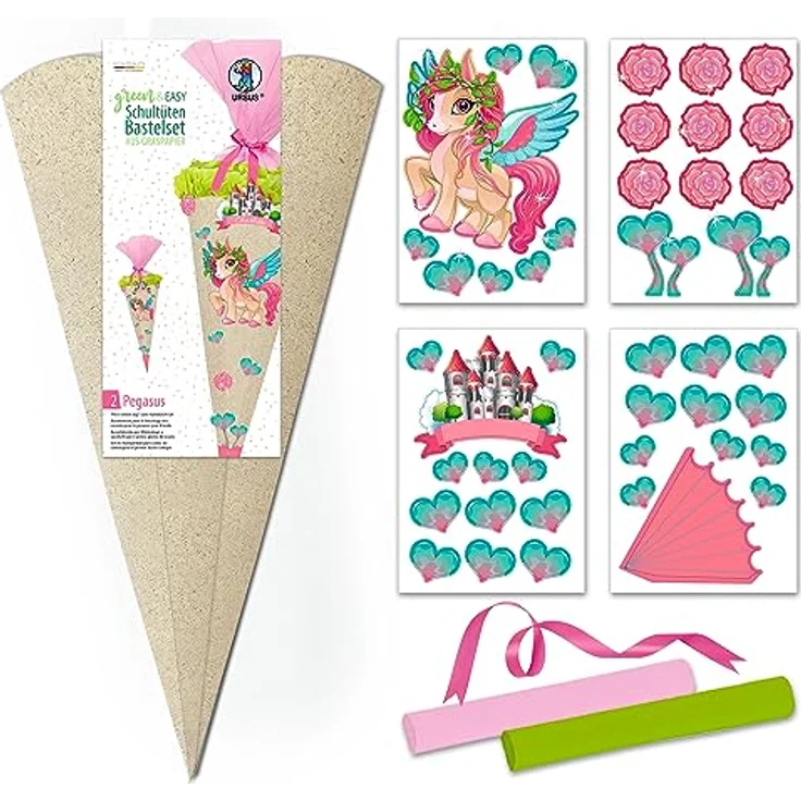 Ursus 9770002 - Schultüte Bastelset, Green & Easy, Pegasus, Höhe ca. 68 cm, Durchmesser ca. 20 cm, inklusive Bastelanleitung und Vorlagebogen, zum Selbstbasteln, ideal für die Einschulung – Bild 2