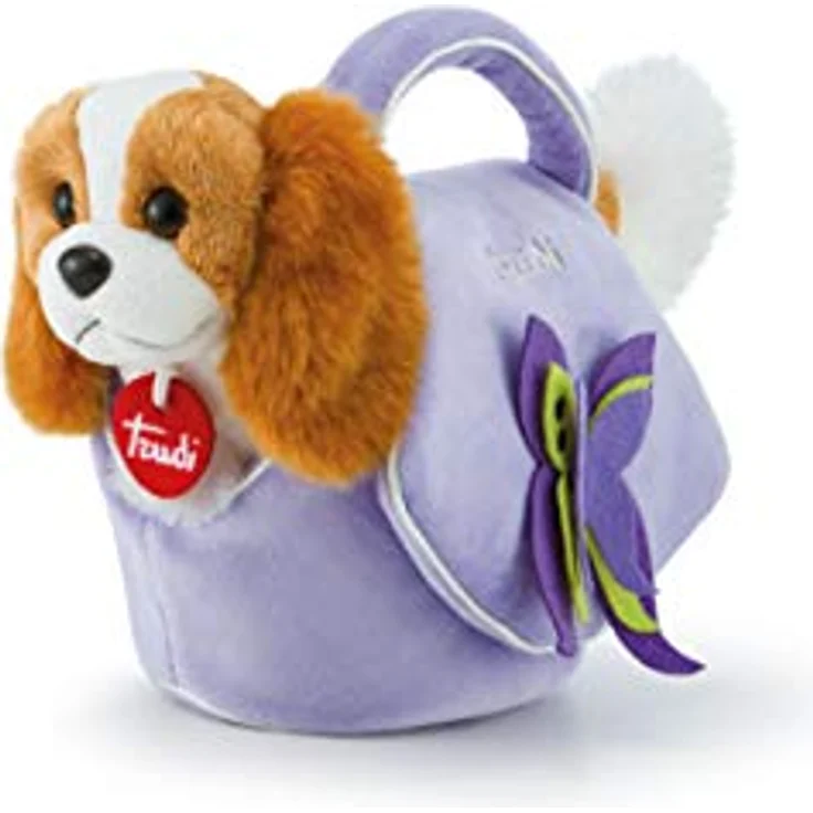 Hund in lila Tasche mit Schmetterling – Bild 2