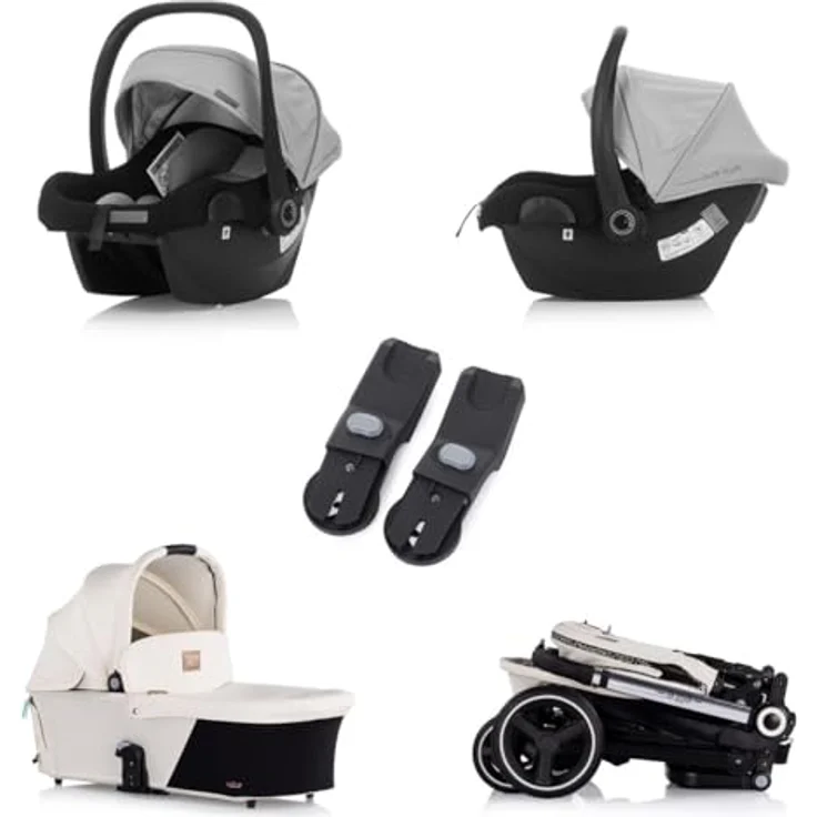 Chipolino Kinderwagen Elite 3 in 1 i-Size Babyschale Sportsitz Babywanne Tasche, schwarz beige, klappbar, mit i-Size Autositz, Aluminiumrahmen, verstellbare Rückenlehne – Bild 4