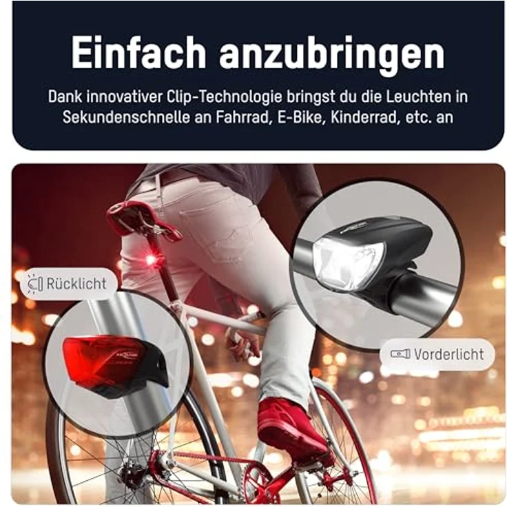 Ansmann Fahrradlicht Set StVZO zugelassen mit CREE LED 170 Lumen / USB aufladbar / 140m Leuchtweite, rear – Bild 4