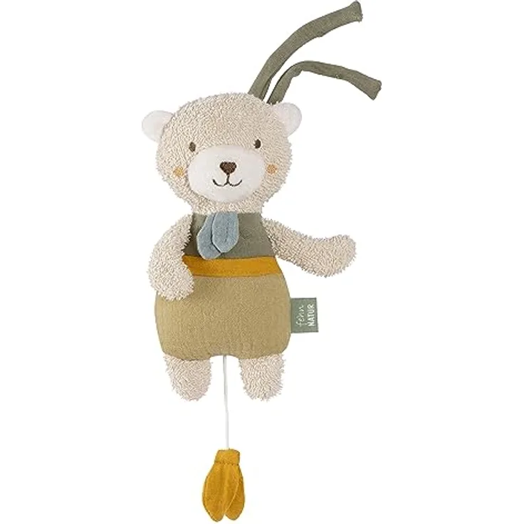 Fehn Mini-Spieluhr Bär fehnNATUR – Kuscheltier & Einschlafhilfe mit Baumwolle (kbA) – Melodie „Schuberts Wiegenlied“ beruhigt in jeder Situation – für zuhause & unterwegs – für Babys & Kleinkinder