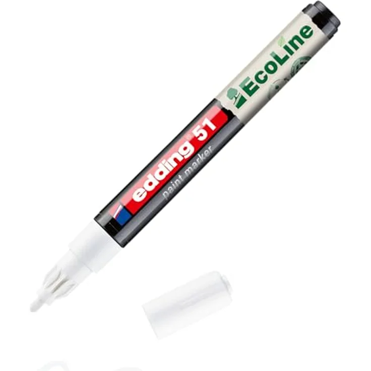 edding 51 EcoLine Lackmarker, weiß, Rundfeder 1-2 mm, wasserbasierte hochdeckende Tinte für Glas, Stein, Holz, Kunststoff und Papier – Bild 2