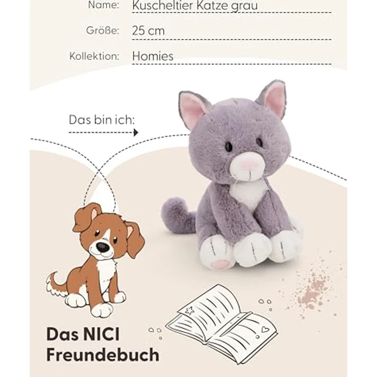 NICI Kuscheltier Katze sitzend grau, 25 cm Plüschkatze aus recyceltem Material – Bild 5