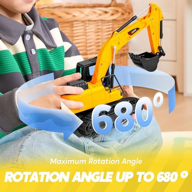 JOYIN RC-Bagger, Ferngesteuertes Bagger Spielzeug mit 2,4 GHz Fernbedienung, LED-Leuchten und 2 Akkus für Kinder ab 3 Jahren – Bild 5